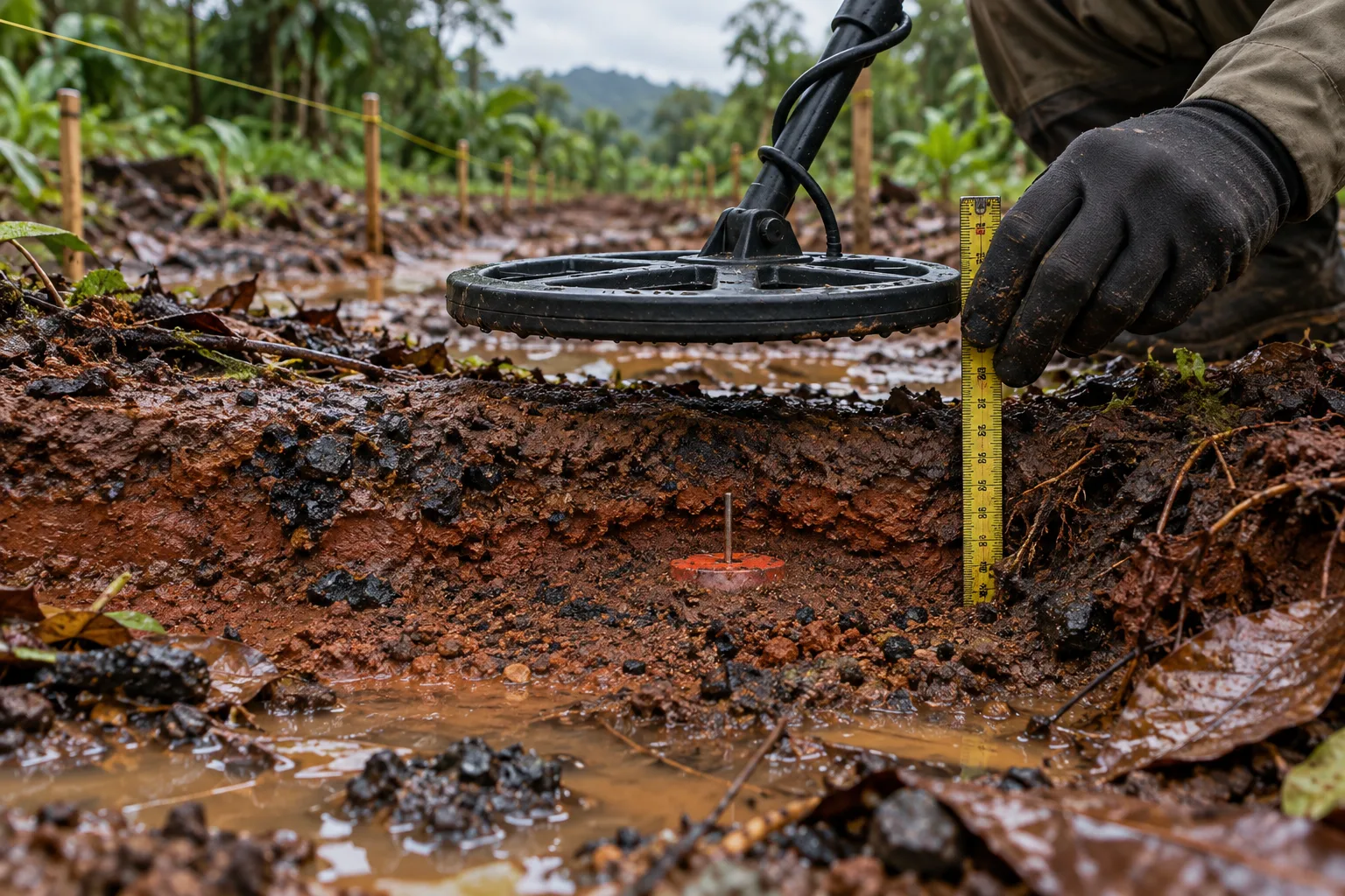 Prueba controlada de bobina sobre suelo húmedo y mineralizado en Colombia